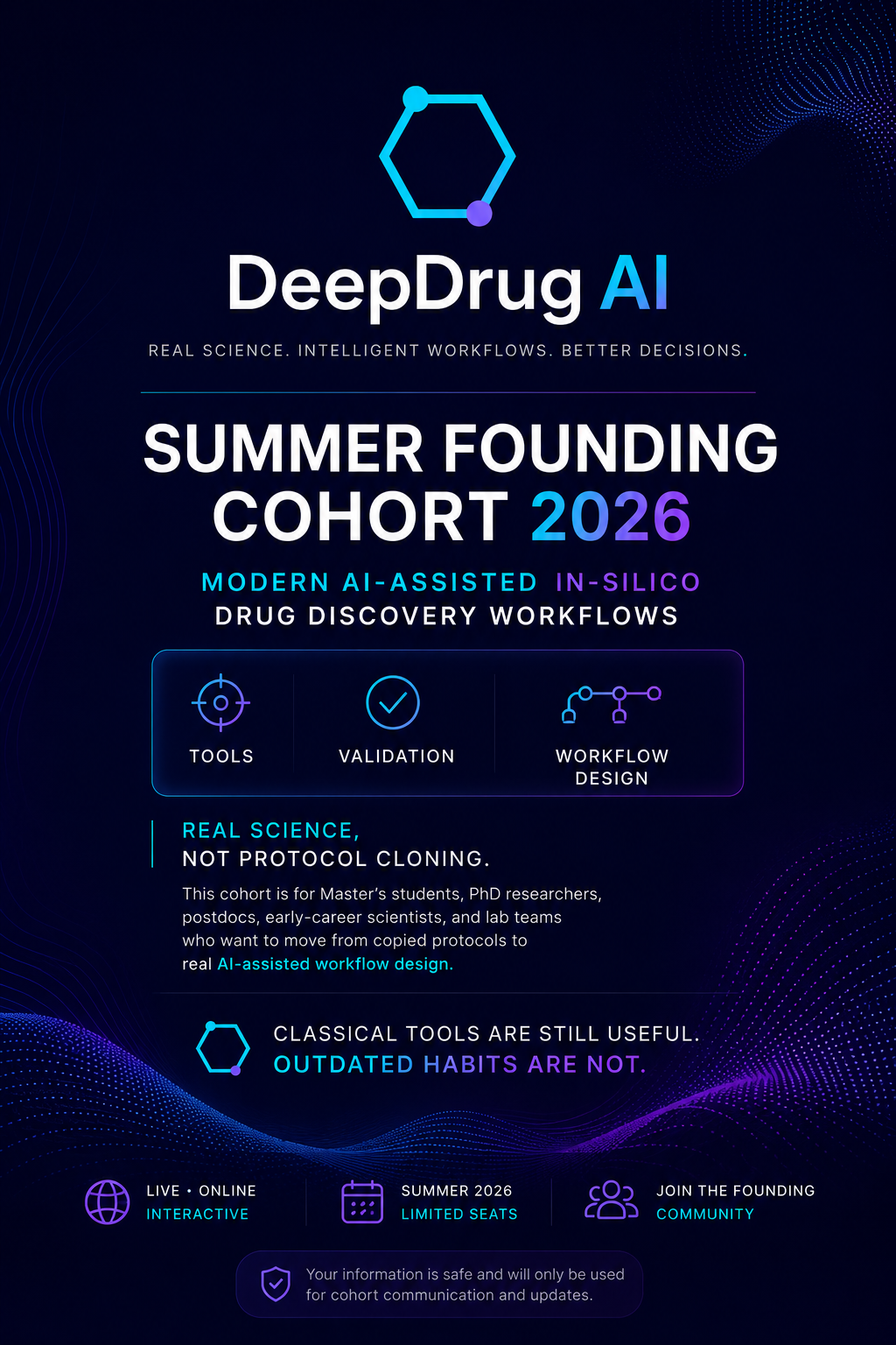 DeepDrug AI Summer Founding Cohort 2026 program poster