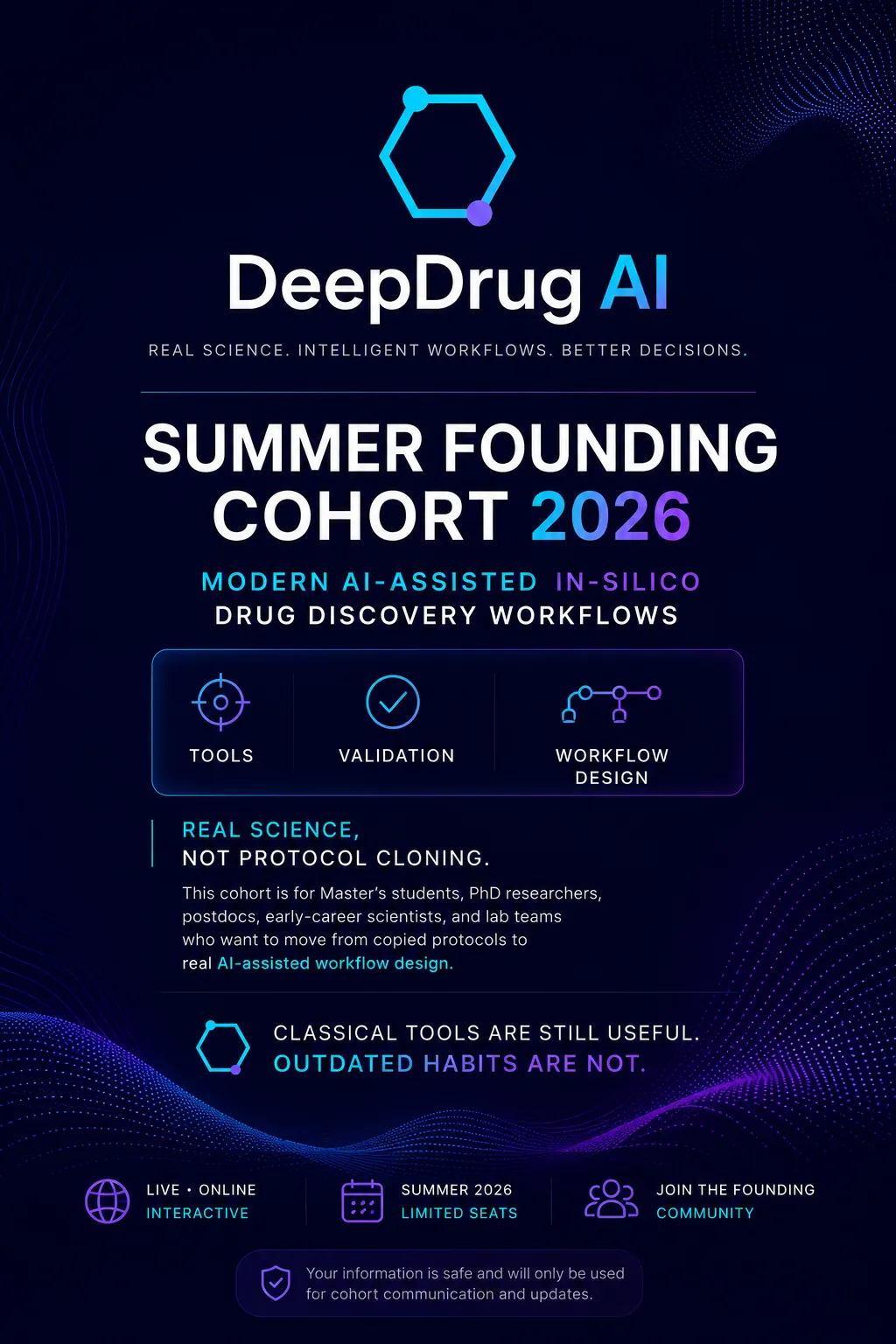 DeepDrug AI Summer Founding Cohort 2026 program poster
